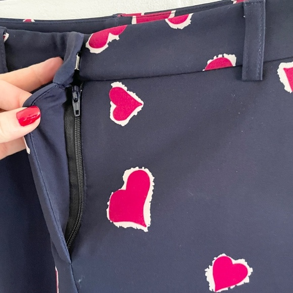 Tara Jarmon Trouser Pants Paulette Midgnight Blue Red Hearts print Pockets Sz 40 - Picture 7 of 15